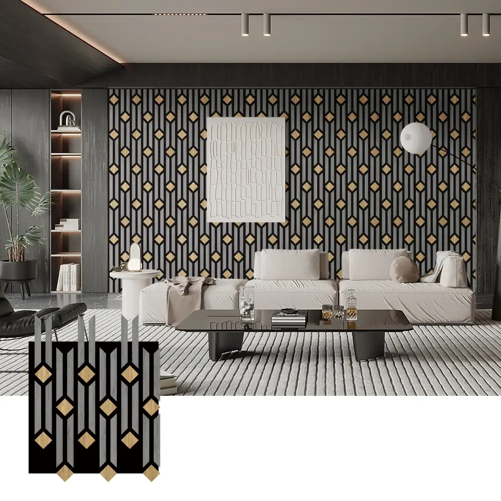 Panneaux de bois acoustiques 3D artistiques pour la décoration murale