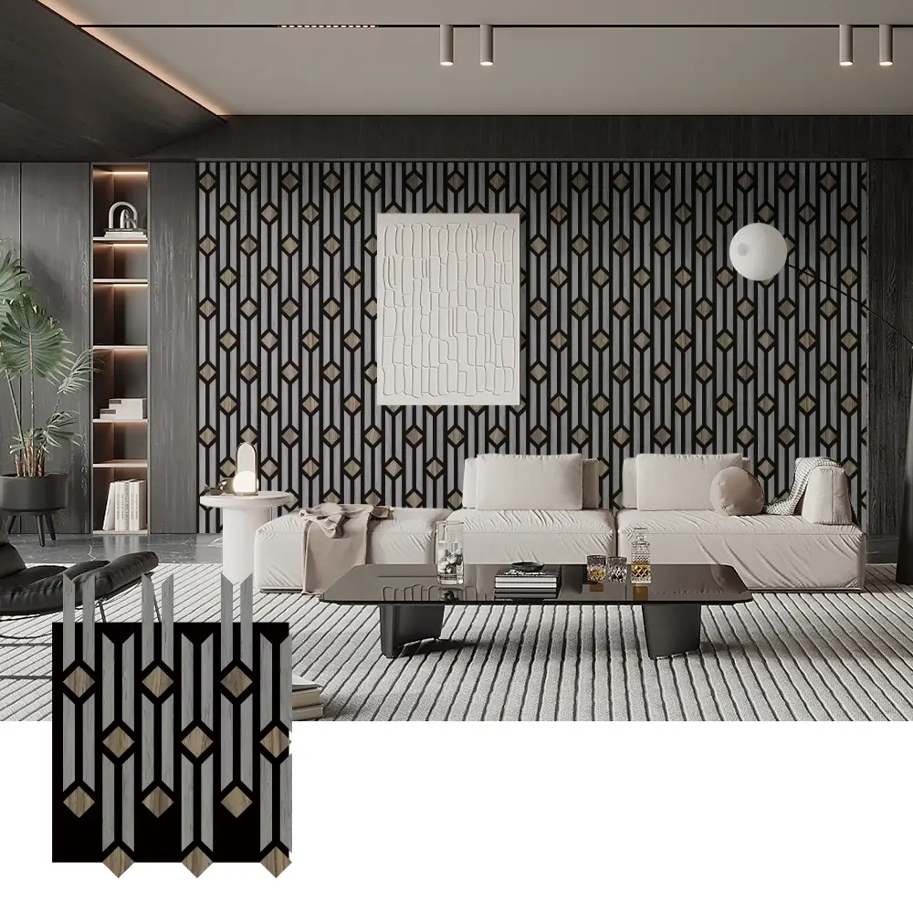 Panneaux de bois acoustiques 3D artistiques pour la décoration murale