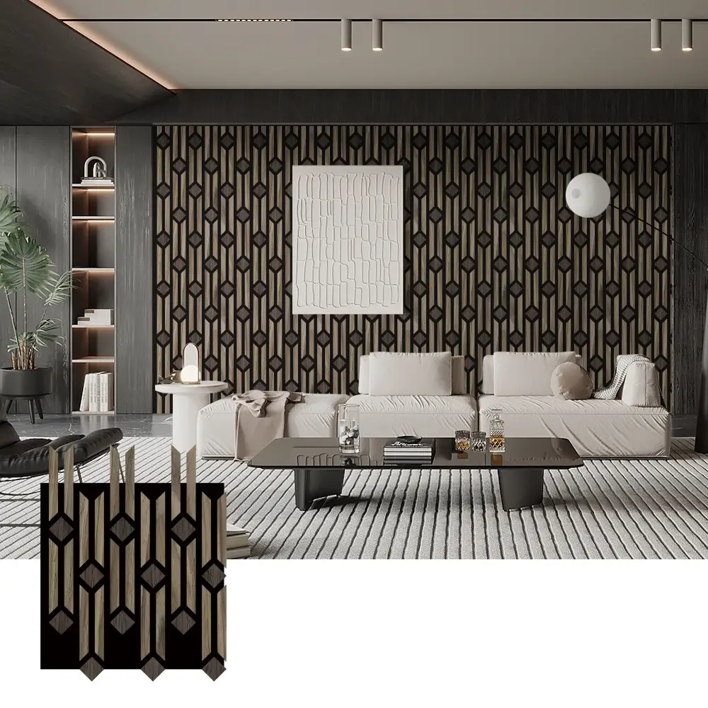 Panneaux de bois acoustiques 3D artistiques pour la décoration murale