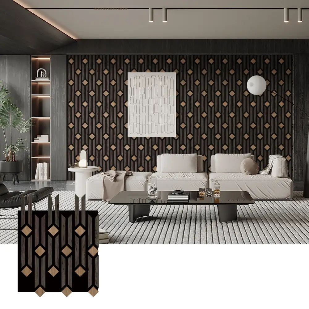 Panneaux de bois acoustiques 3D artistiques pour la décoration murale