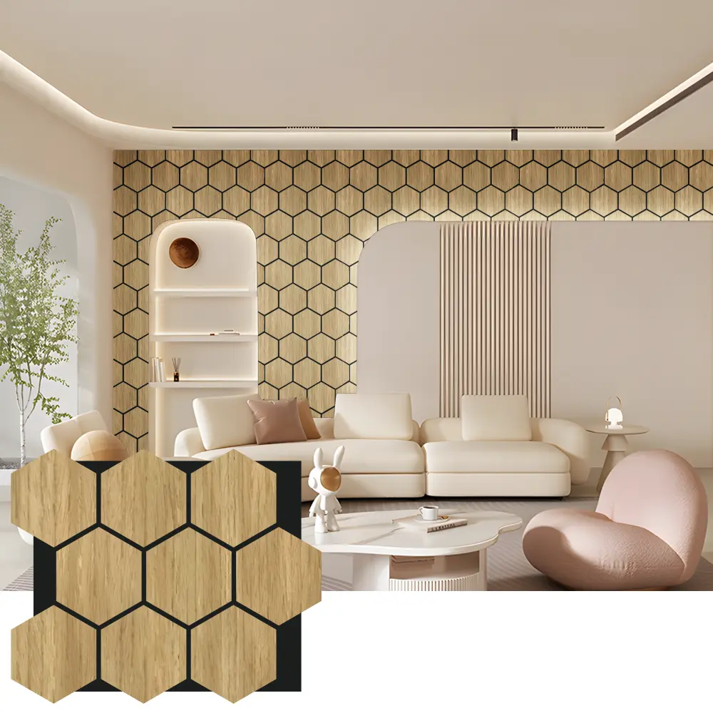 Panneaux muraux en bois acoustiques hexagonaux pour le design d'intérieur Panneaux muraux en bois acoustiques hexagonaux pour le design d'intérieur
