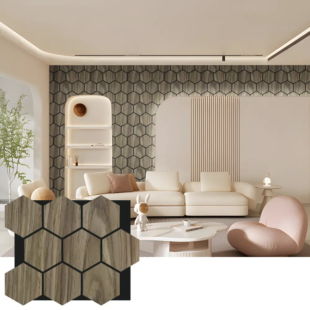 Panneaux muraux en bois acoustiques hexagonaux pour le design d'intérieur