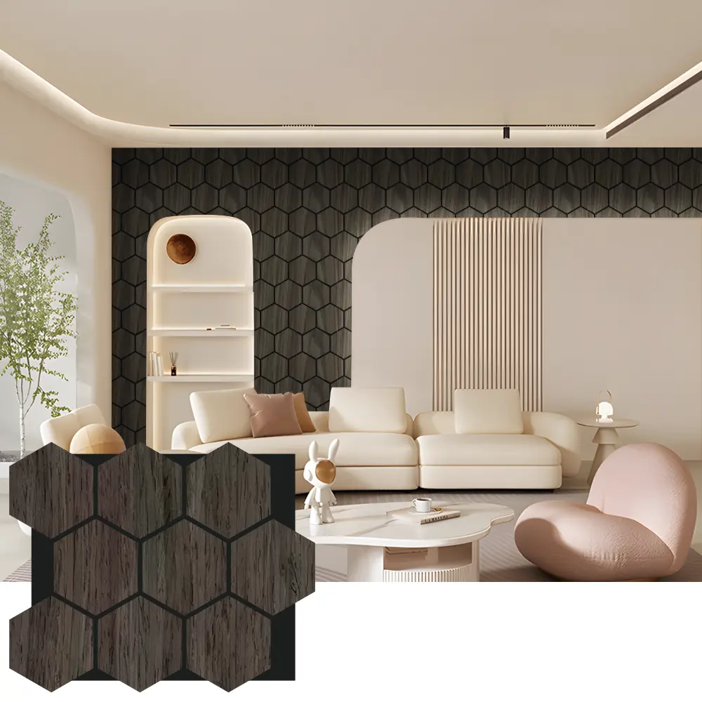 Panneaux muraux en bois acoustiques hexagonaux pour le design d'intérieur