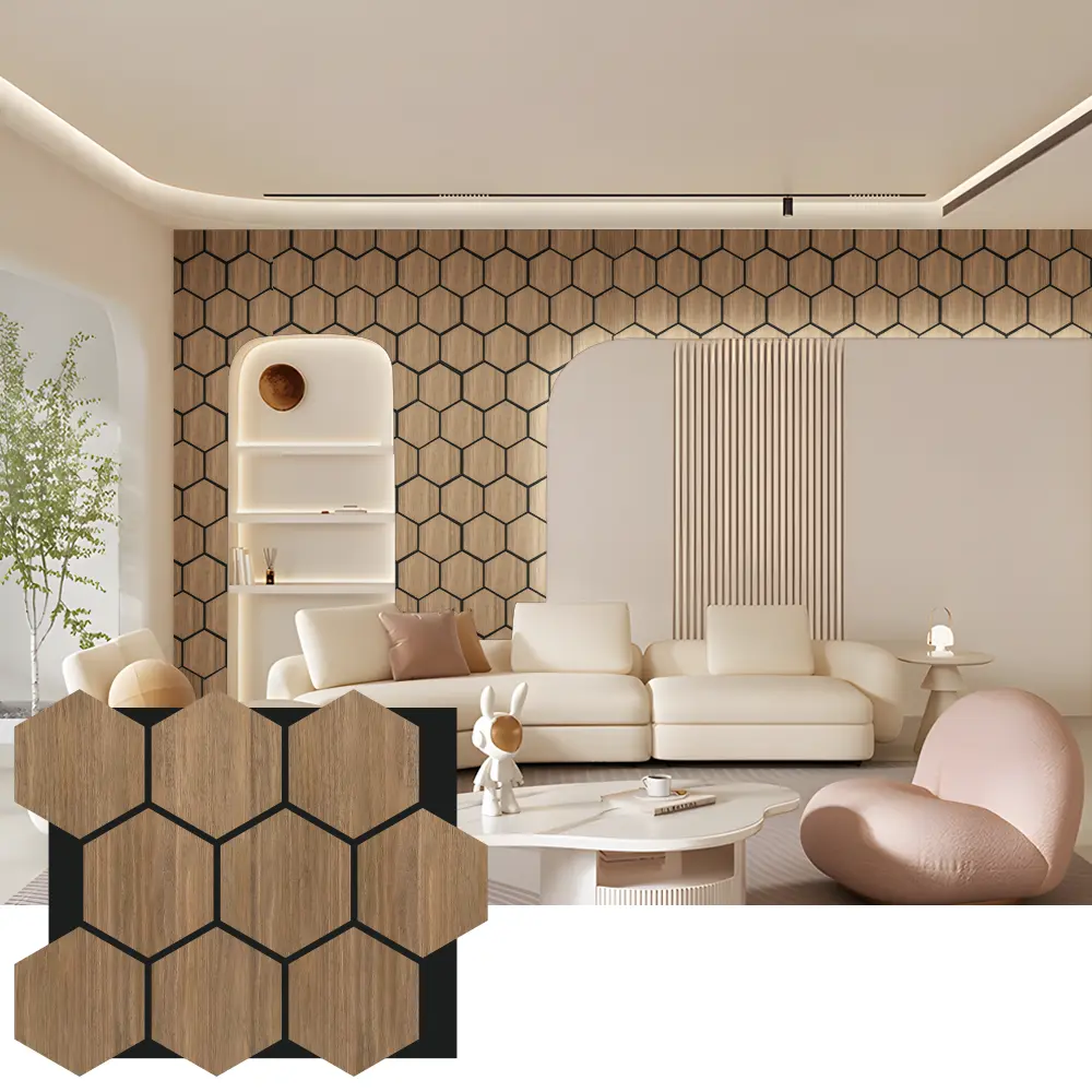 Panneaux muraux en bois acoustiques hexagonaux pour le design d'intérieur