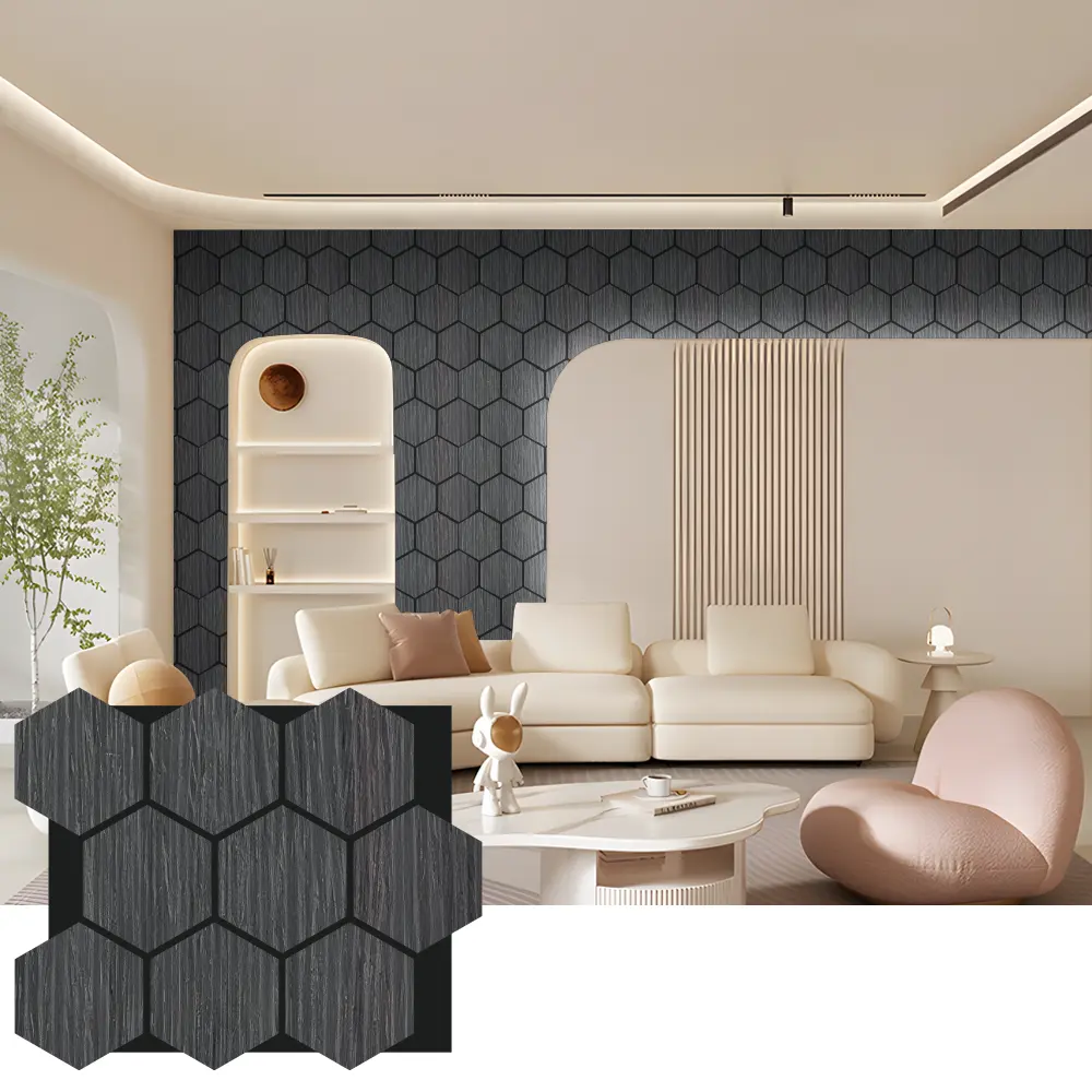 Panneaux muraux en bois acoustiques hexagonaux pour le design d'intérieur